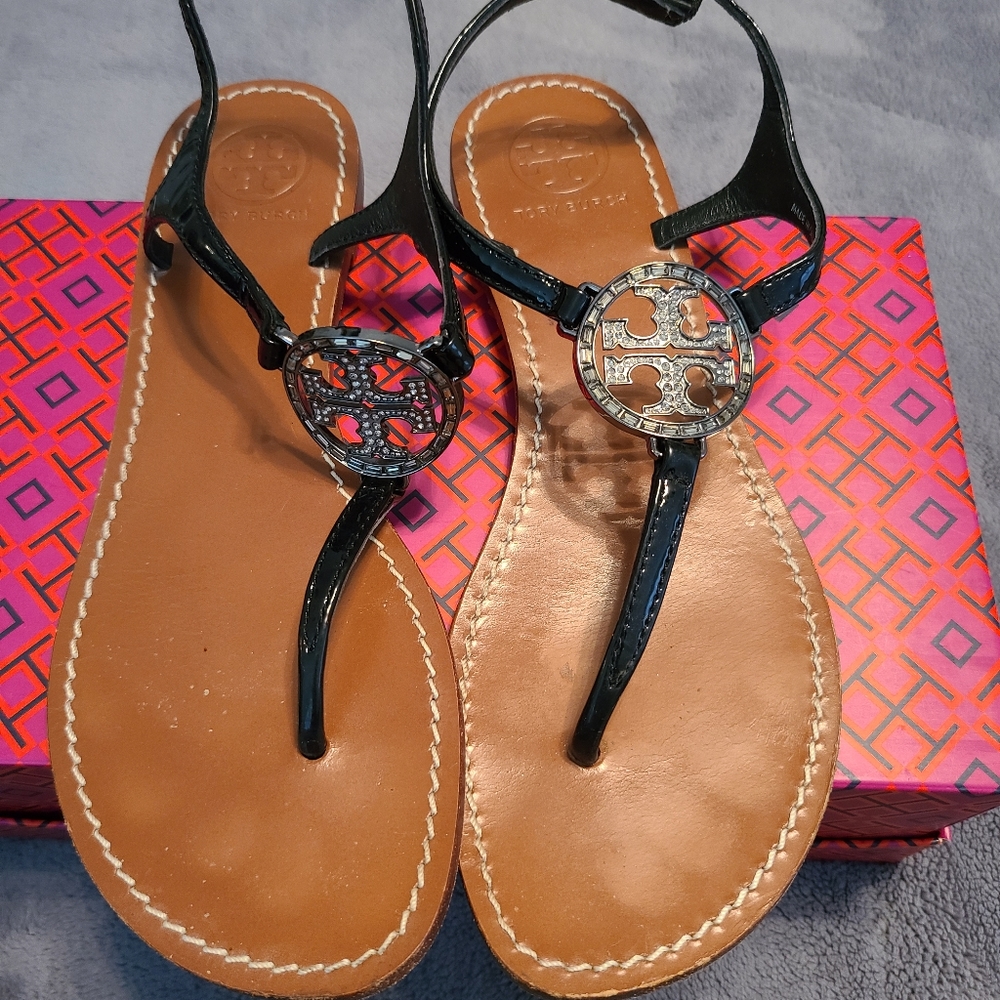 Tory burch Miller  black patent rhinestone
